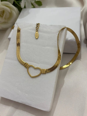 Collana Choker Cuore in Acciaio Inossidabile - Maglia Piatta Oro e Argento