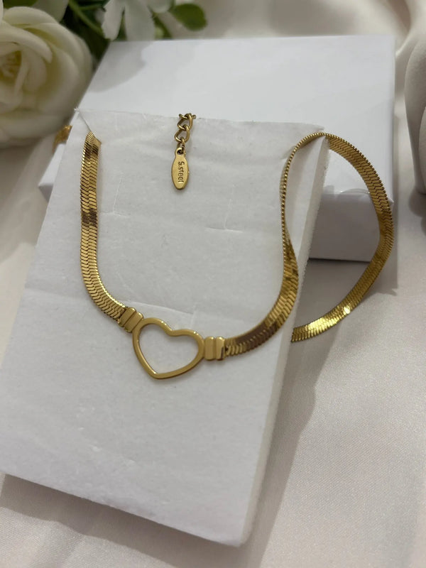 Collana Choker Cuore in Acciaio Inossidabile - Maglia Piatta Oro e Argento