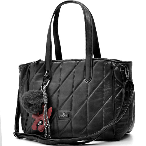 Borsa + OMAGGIO charms bauletto biker firmato YYCOVERI donna spalla a tracolla simil pelle trapuntata effetto lucido