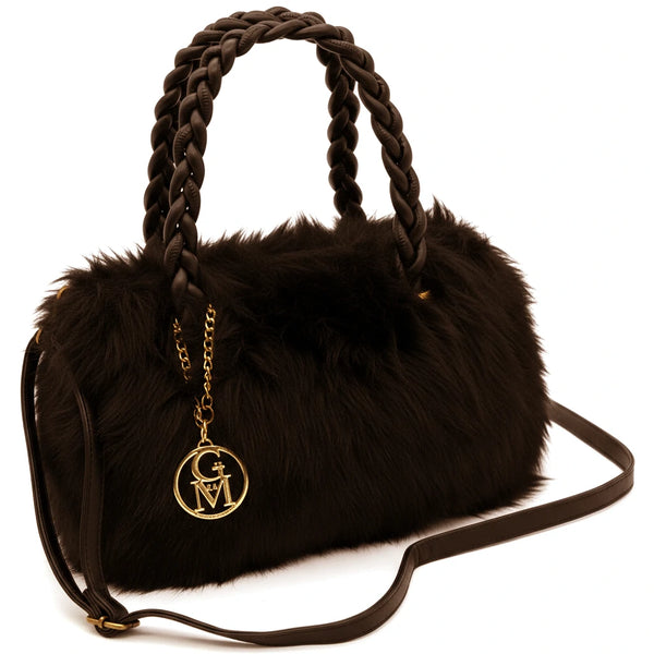 La Melinda- Borsa firmata Gyoiamea in eco pelliccia morbida teddy pelo manici intrecciati
