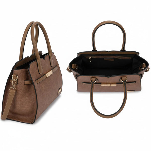 CHARRO - Borsa a bauletto trapezio semi rigida simil pelle con tracolla elegante casual