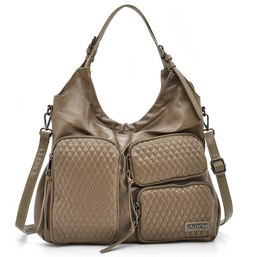 VALENTINI GINO - Borsa multitasche firmata giornaliera elegante 3 zip capiente sacco hobo spalla