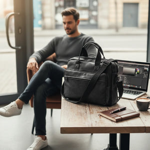 Borsa Uomo Cartella Tracolla in Pelle Sintetica Marrone — Ventiquattrore Casual Business