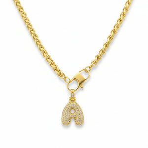 BUNDLE SET Collana a Corda "Frontal Lock" moschettone + 1 Ciondolo Lettera Iniziale "Balloon" con Pavé di Zirconi