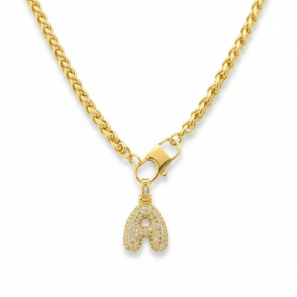 BUNDLE SET Collana a Corda "Frontal Lock" moschettone + 1 Ciondolo Lettera Iniziale "Balloon" con Pavé di Zirconi