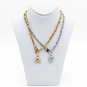 BUNDLE SET Collana a Corda "Frontal Lock" moschettone + 1 Ciondolo Lettera Iniziale "Balloon" con Pavé di Zirconi