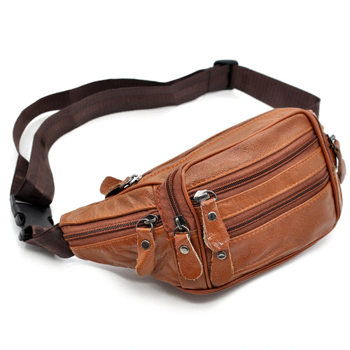 Marsupio a vita / mono spalla vera pelle 6 tasche con zip cintura regolabile