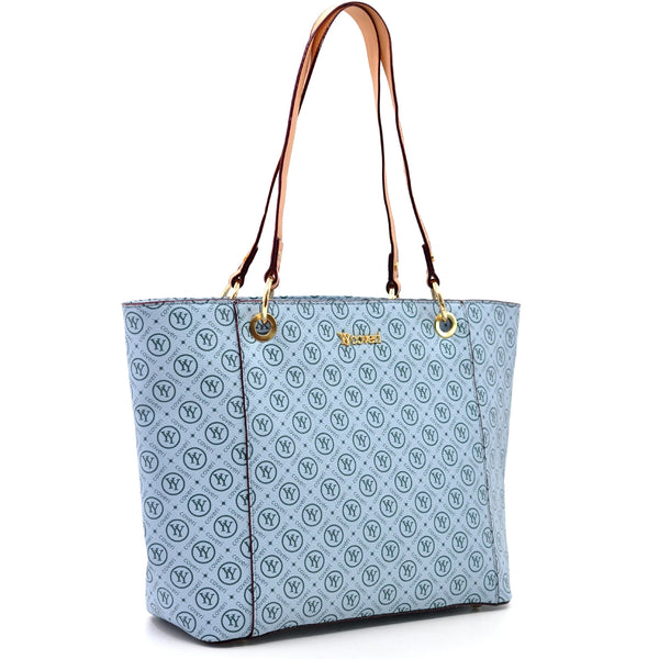 Borsa firmata yycoveri shopping tote capiente spalla tasche interne fantasia logata logo