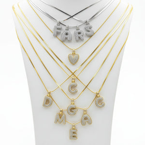 BUNDLE SET Collana a Corda "SNAKE" + 1 Ciondolo Lettera Iniziale "Balloon" con Pavé di Zirconi – Alfabeto Completo