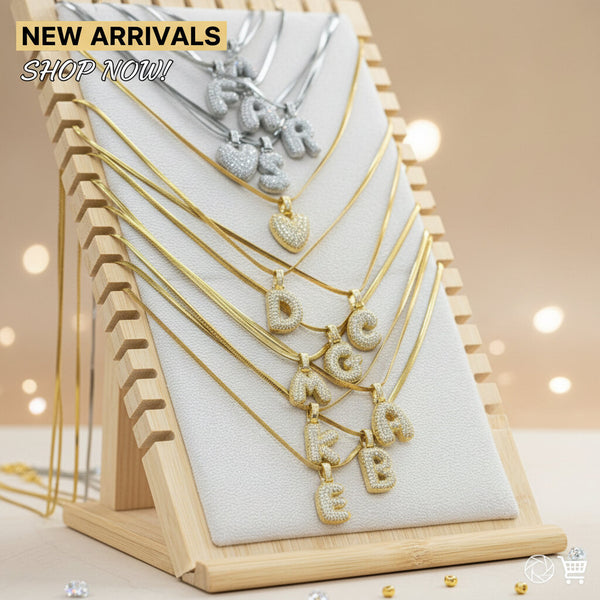 BUNDLE SET Collana a Corda "SNAKE" + 1 Ciondolo Lettera Iniziale "Balloon" con Pavé di Zirconi – Alfabeto Completo