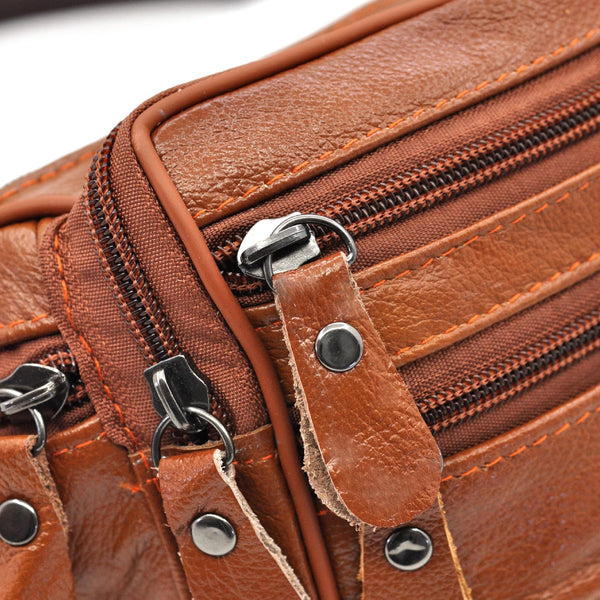 Marsupio a vita / mono spalla vera pelle 6 tasche con zip cintura regolabile