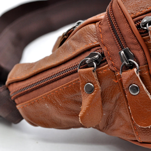 Marsupio a vita / mono spalla vera pelle 6 tasche con zip cintura regolabile