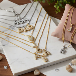 BUNDLE SET Collana a Corda "SNAKE" + 1 Ciondolo Lettera Iniziale "Balloon" con Pavé di Zirconi – Alfabeto Completo