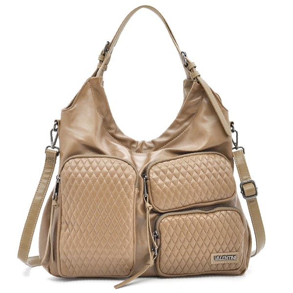 VALENTINI GINO - Borsa multitasche firmata giornaliera elegante 3 zip capiente sacco hobo spalla