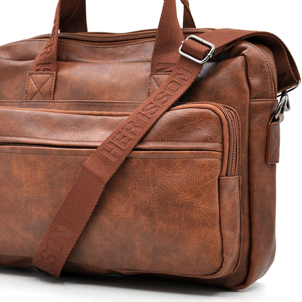 Borsa Uomo Cartella Tracolla in Pelle Sintetica Marrone — Ventiquattrore Casual Business