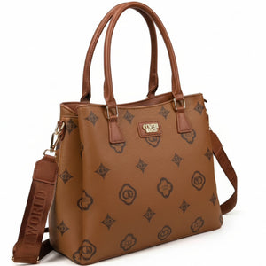 Borsa tote shopping firmata COVERI WORLD a tracolla elegante casual simil pelle logo fantasia