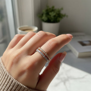 Tris Anello Minimalist Stackable con Zirconi Premium – Finitura Luxury  Oro, Argento e Oro Rosa