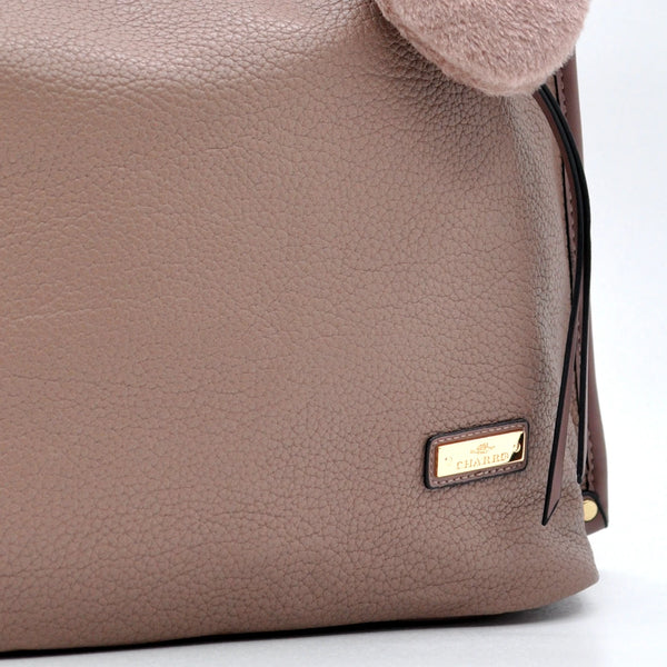 CHARRO - Borsa shopping pon pon cuore a spalla grande tracolla casual simil pelle venata