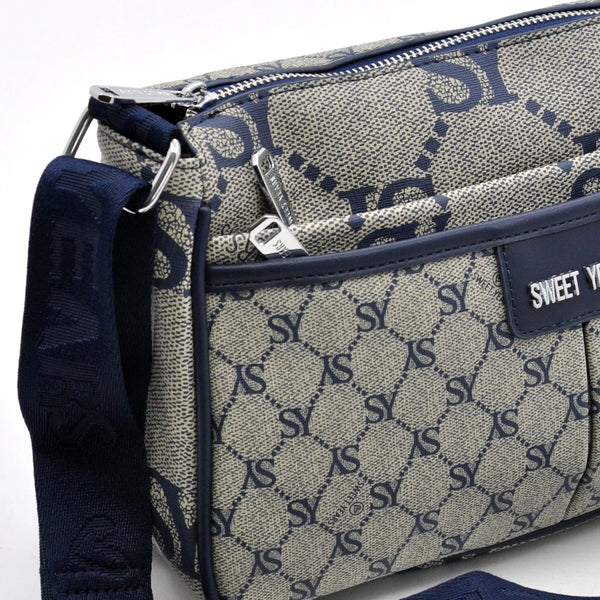 Borsa Firmata SWEET YEARS multi tasche new nera Donna fantasia logo Zip Tracolla