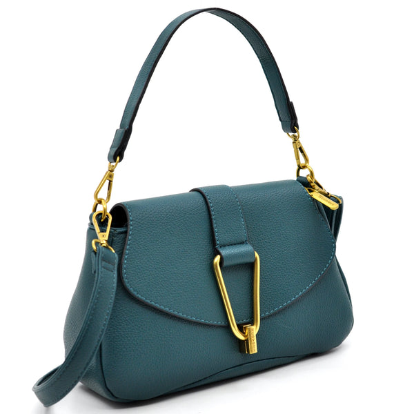 YYcoveri Borsa firmata a mano e tracolla 2 in 1 –_ mezzaluna con chiusura dorata simil pelle martellata