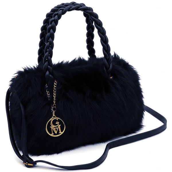 La Melinda- Borsa firmata Gyoiamea in eco pelliccia morbida teddy pelo manici intrecciati