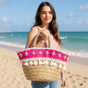 Onda – Borsa Coffa Donna in Paglia Naturale Traforata pizzo Grande Vimini Mare Spiaggia Palma Decorata