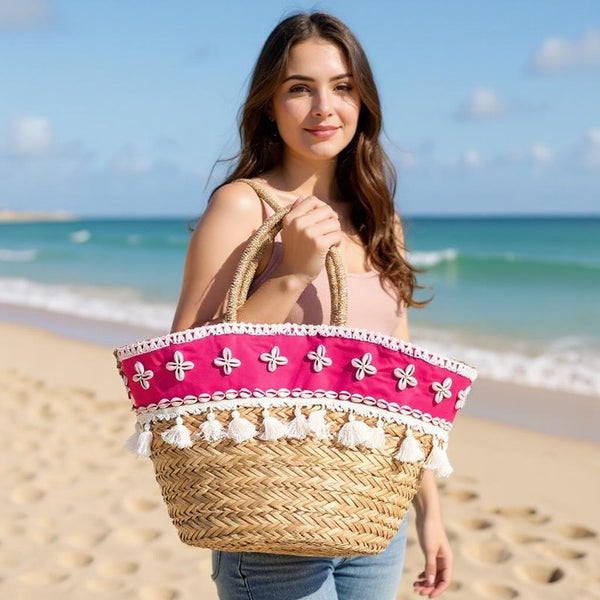 Onda – Borsa Coffa Donna in Paglia Naturale Traforata pizzo Grande Vimini Mare Spiaggia Palma Decorata