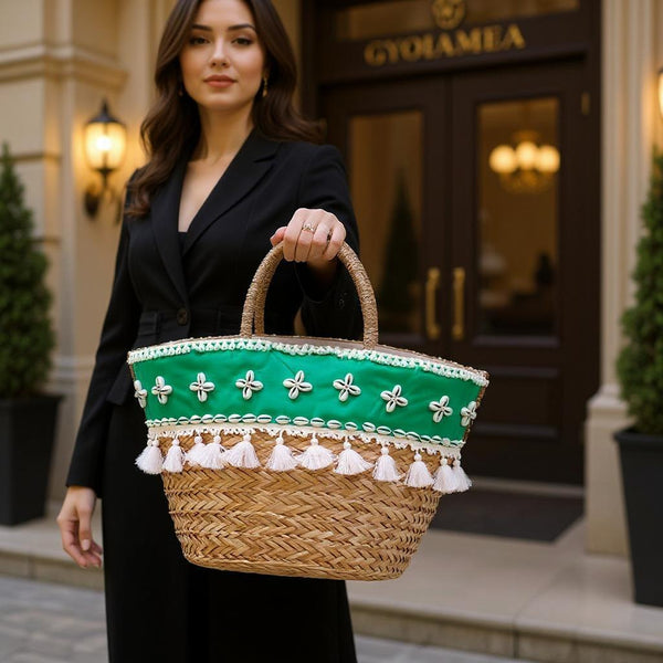 Onda – Borsa Coffa Donna in Paglia Naturale Traforata pizzo Grande Vimini Mare Spiaggia Palma Decorata