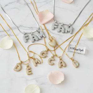 BUNDLE SET Collana a Corda "SNAKE" + 1 Ciondolo Lettera Iniziale "Balloon" con Pavé di Zirconi – Alfabeto Completo