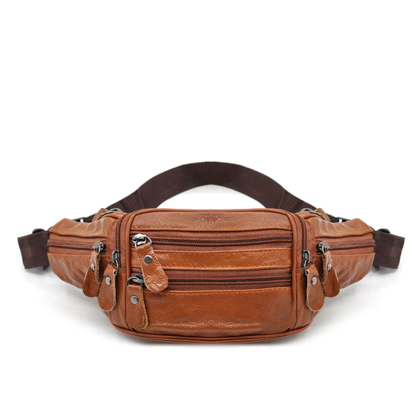 Marsupio a vita / mono spalla vera pelle 6 tasche con zip cintura regolabile