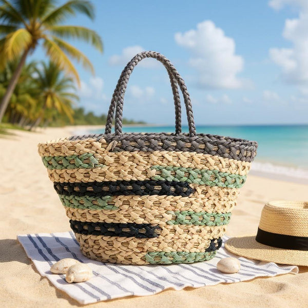 Ariosa – Borsa Coffa Donna in Paglia Naturale Traforata pizzo Grande Vimini Mare Spiaggia Palma Decorata