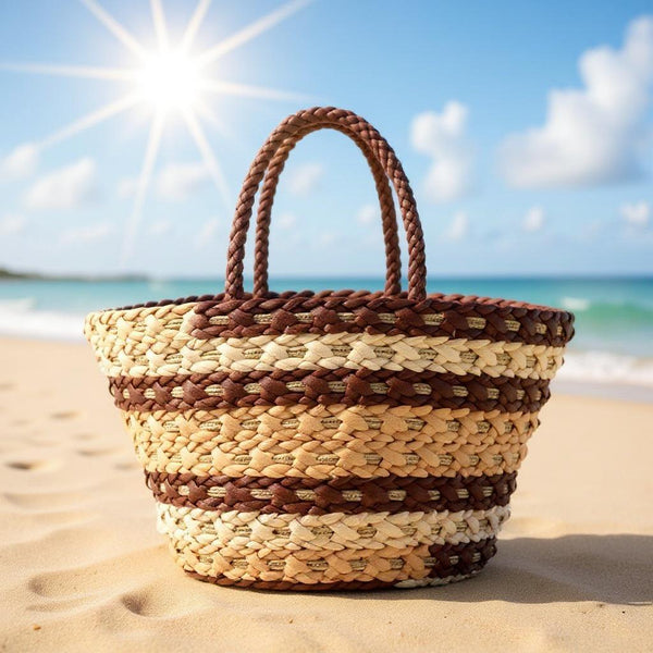 Ariosa – Borsa Coffa Donna in Paglia Naturale Traforata pizzo Grande Vimini Mare Spiaggia Palma Decorata