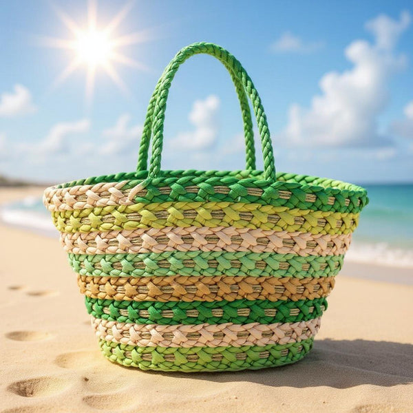 Ariosa – Borsa Coffa Donna in Paglia Naturale Traforata pizzo Grande Vimini Mare Spiaggia Palma Decorata