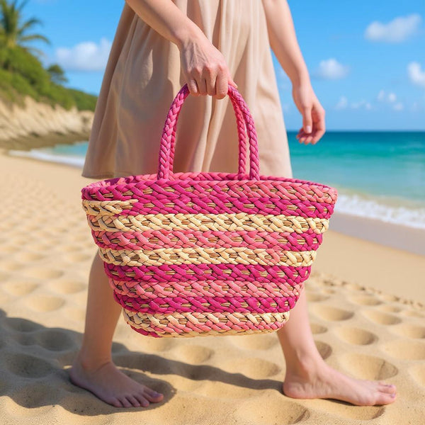 Ariosa – Borsa Coffa Donna in Paglia Naturale Traforata pizzo Grande Vimini Mare Spiaggia Palma Decorata