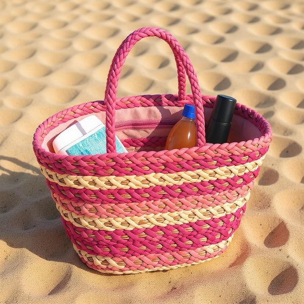 Ariosa – Borsa Coffa Donna in Paglia Naturale Traforata pizzo Grande Vimini Mare Spiaggia Palma Decorata