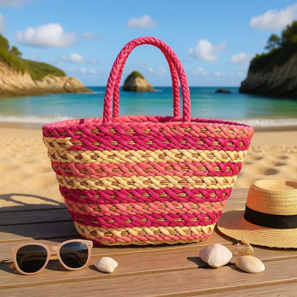 Ariosa – Borsa Coffa Donna in Paglia Naturale Traforata pizzo Grande Vimini Mare Spiaggia Palma Decorata