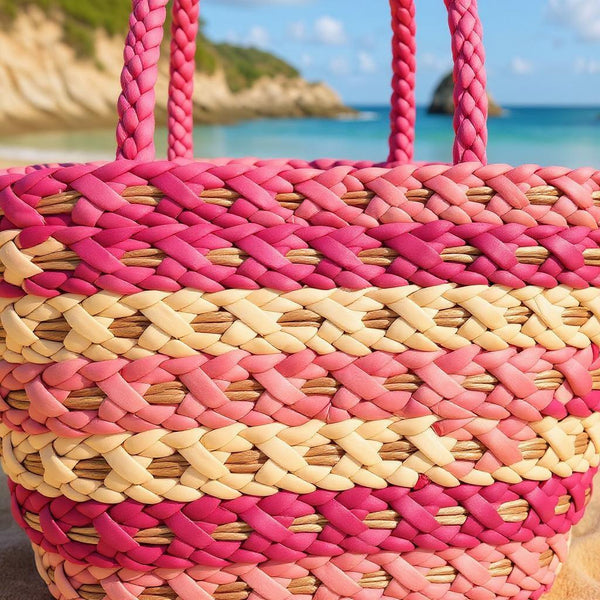Ariosa – Borsa Coffa Donna in Paglia Naturale Traforata pizzo Grande Vimini Mare Spiaggia Palma Decorata