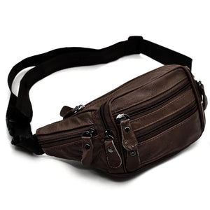 Marsupio a vita / mono spalla vera pelle 6 tasche con zip cintura regolabile