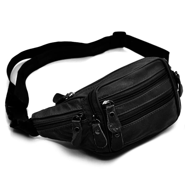 Marsupio a vita / mono spalla vera pelle 6 tasche con zip cintura regolabile