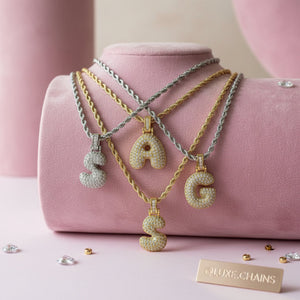 BUNDLE SET Collana a Corda "Rope Chain" + Ciondolo Lettera Iniziale "Balloon" con Pavé di Zirconi – Alfabeto Completo