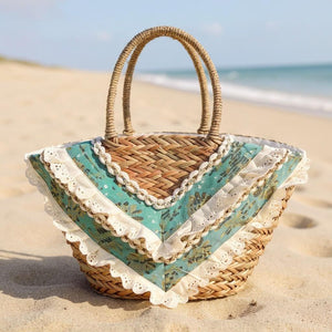 Fiorella – Borsa Coffa Donna in Paglia Naturale Traforata pizzo Grande Vimini Mare Spiaggia Palma Decorata