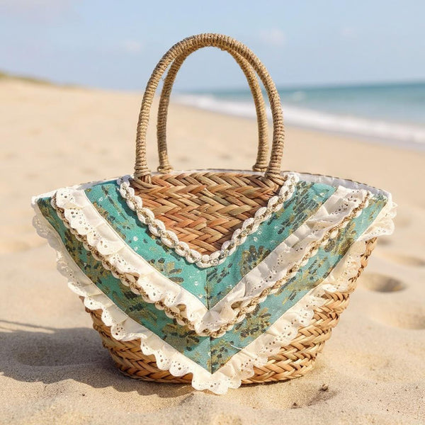 Fiorella – Borsa Coffa Donna in Paglia Naturale Traforata pizzo Grande Vimini Mare Spiaggia Palma Decorata