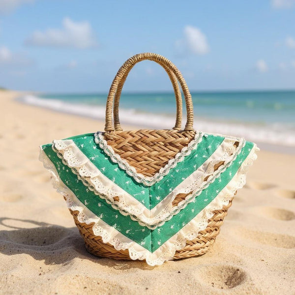 Fiorella – Borsa Coffa Donna in Paglia Naturale Traforata pizzo Grande Vimini Mare Spiaggia Palma Decorata