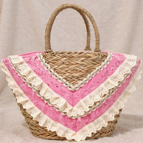 Fiorella – Borsa Coffa Donna in Paglia Naturale Traforata pizzo Grande Vimini Mare Spiaggia Palma Decorata
