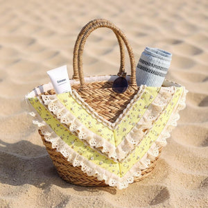 Fiorella – Borsa Coffa Donna in Paglia Naturale Traforata pizzo Grande Vimini Mare Spiaggia Palma Decorata