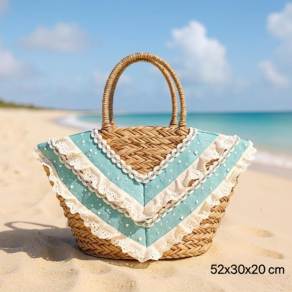 Fiorella – Borsa Coffa Donna in Paglia Naturale Traforata pizzo Grande Vimini Mare Spiaggia Palma Decorata