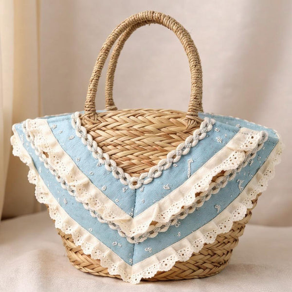 Fiorella – Borsa Coffa Donna in Paglia Naturale Traforata pizzo Grande Vimini Mare Spiaggia Palma Decorata