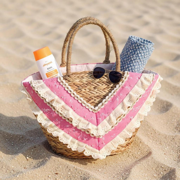 Fiorella – Borsa Coffa Donna in Paglia Naturale Traforata pizzo Grande Vimini Mare Spiaggia Palma Decorata