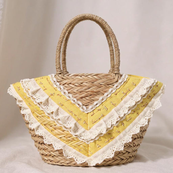 Fiorella – Borsa Coffa Donna in Paglia Naturale Traforata pizzo Grande Vimini Mare Spiaggia Palma Decorata
