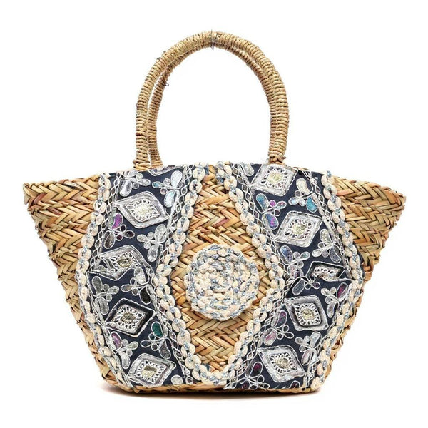 Essenza – Borsa Coffa Donna in Paglia Naturale Traforata pizzo Grande Vimini Mare Spiaggia Palma Decorata
